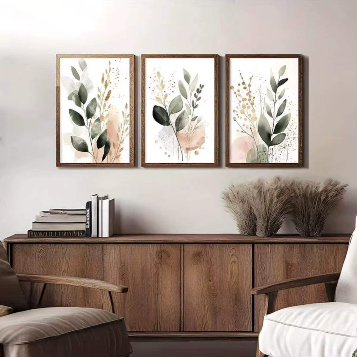 Lot de 3 affiches sur toile abstraites à thème végétal