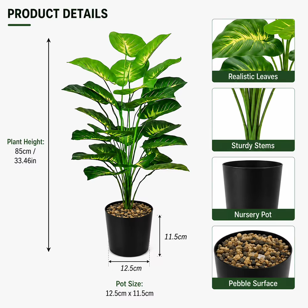 Plante artificielle Pothos de 85 cm avec pot noir