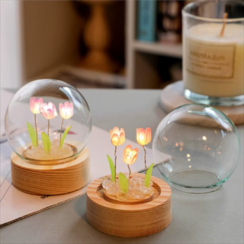 Tulipe veilleuse mignon chambre décor lampe florale saint valentin cadeau Lampara tulipanes petite amie bricolage matériel fait à la main