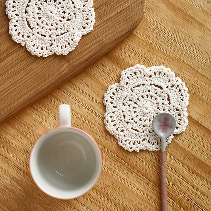 Vintage |     Crochet floral] 4 pièces de dessous-de-verre vintage en crochet floral |     Porte-gobelets décoratifs rustiques Cottagecore pour café