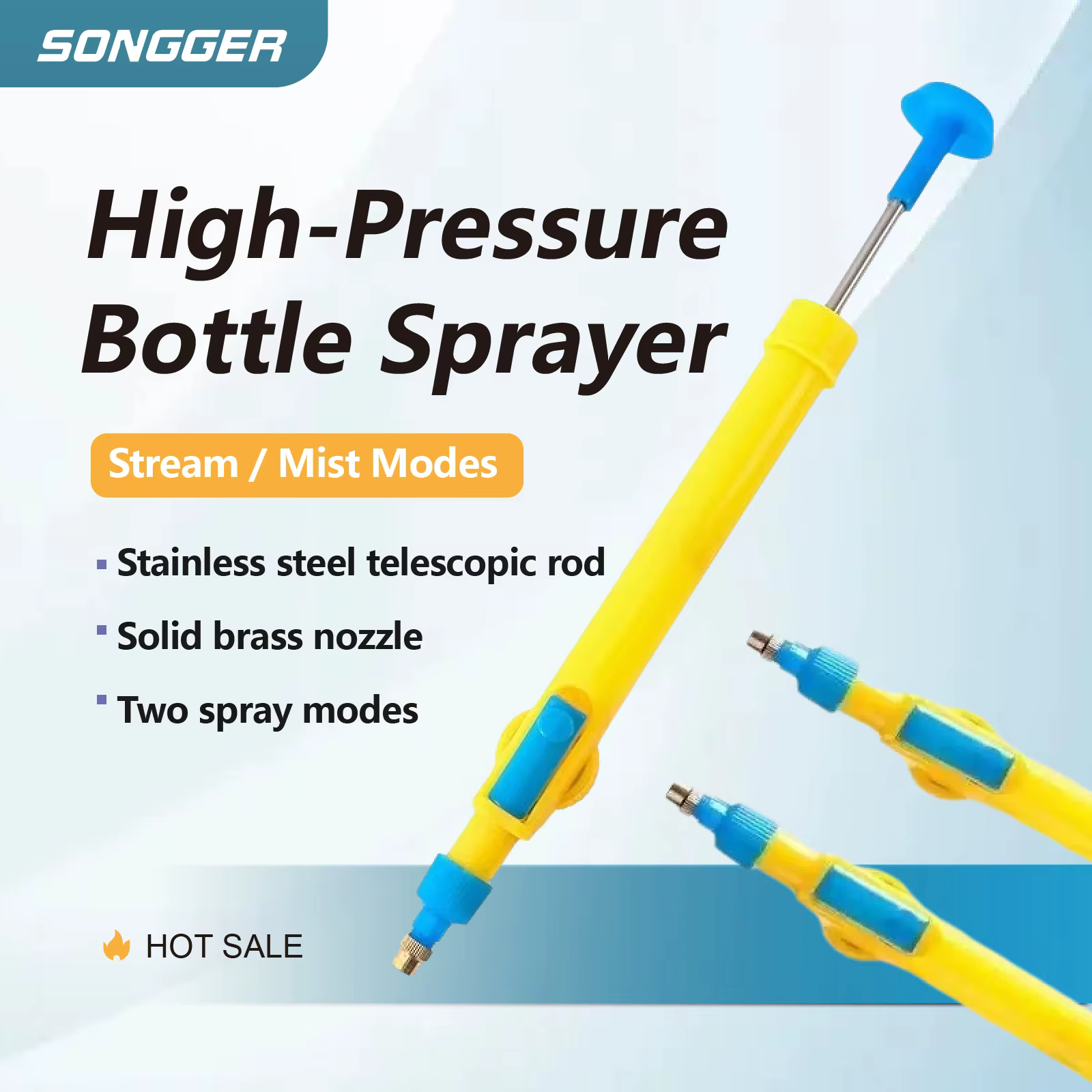 Pulvérisateur pour Bouteille Arrosoir Manuel Haute Pression pour Jardin Plantes Double Mode Brume et Jet Direct Buse en Laiton Tige en Acier Inoxydable