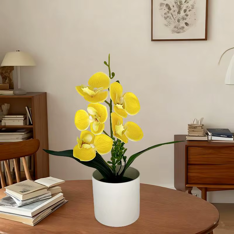5 Plantes artificielles Phalaenopsis en pot pour la décoration de la maison et du bureau