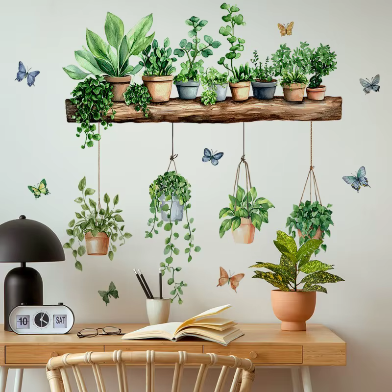 Autocollants muraux 3D de plantes vertes en pot