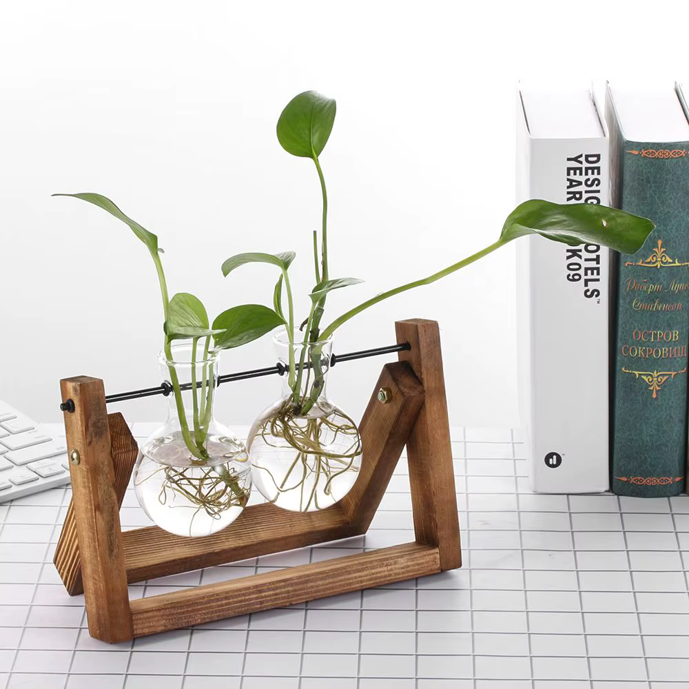 Décor à la maison Terrarium table planteur Pot de fleur plantes hydroponiques Vases Vase en verre cadre en bois