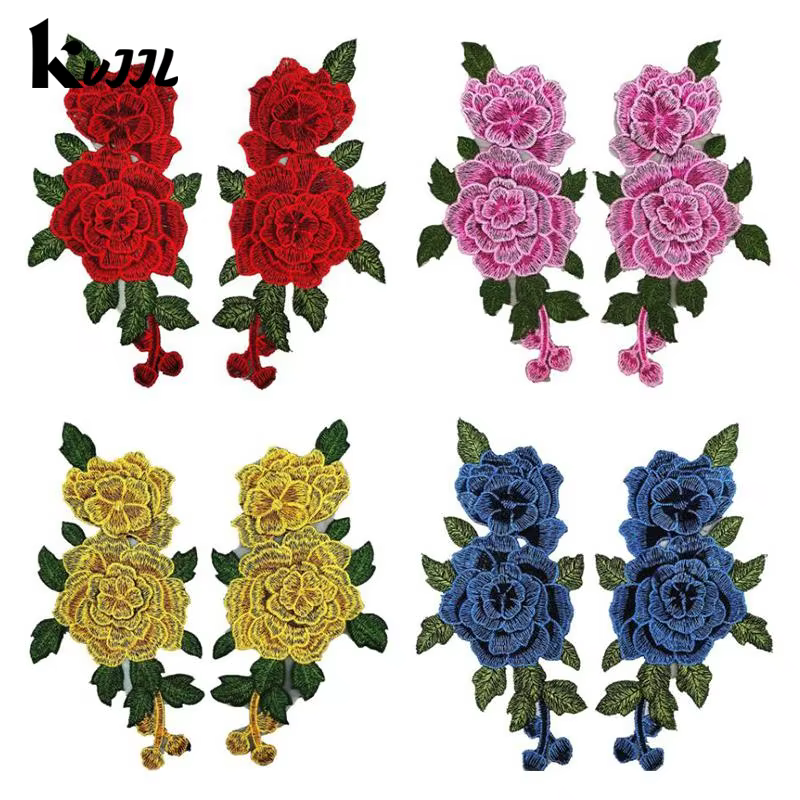 Patch brodé de fleurs 3D 24x13CM Rouge Élégant Applique pour Robes Décoration Couture DIY Artisanat Fait Main