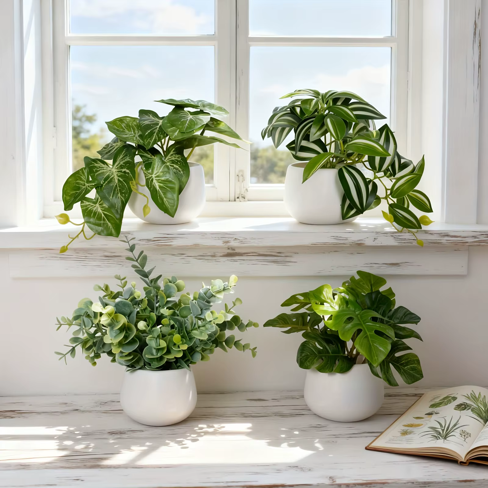 Plantes vertes artificielles en pot pour les rebords de fenêtre et les bureaux à domicile