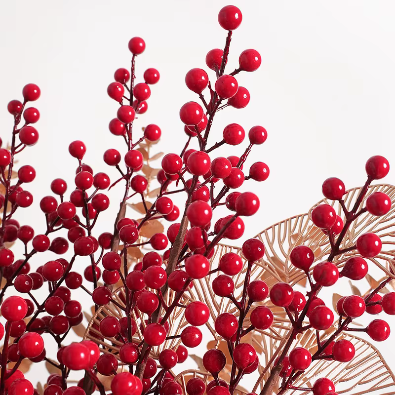 Bouquet de fleurs de baies rouges artificielles branche d'étamine fausse plante pour décor de chambre à la maison
