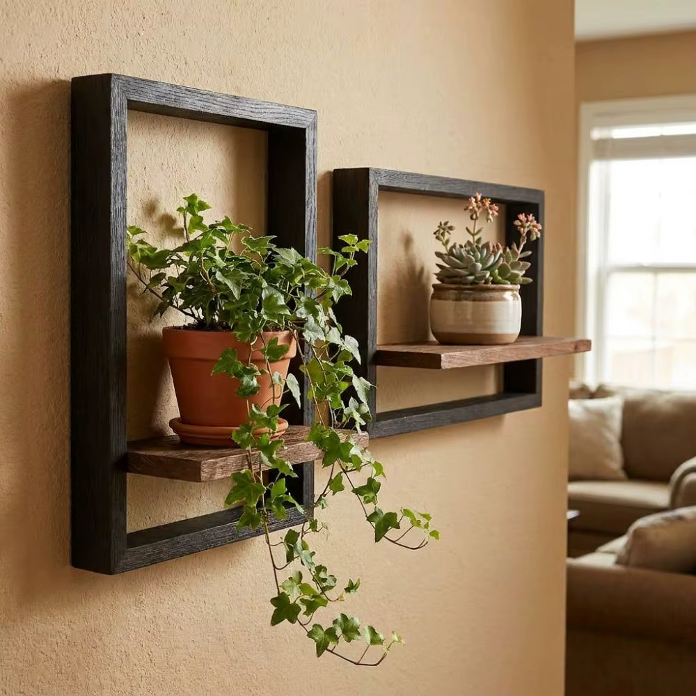Étagère murale créative en bois pour plantes