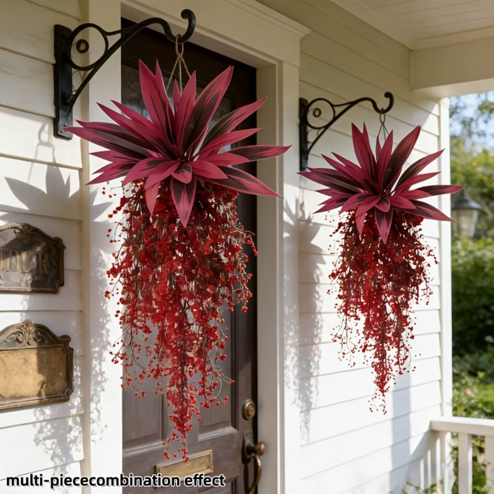 Plantes artificielles violettes et rouges