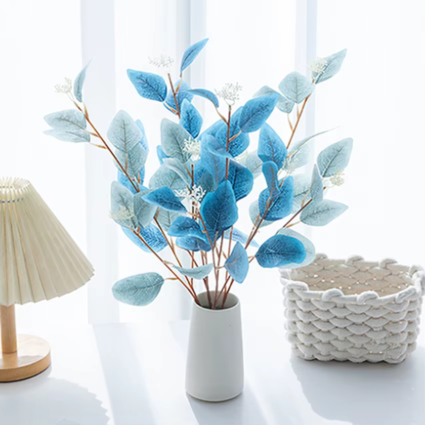 Plantes artificielles fausses feuilles trois volets Eucalyptus Bonsaï WeddingHome décoration intérieur table à manger