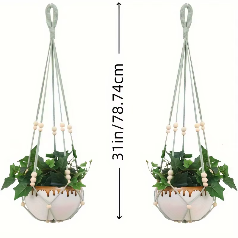 1/2pcs Porte-plantes chic avec perles en bois - Panier suspendu en tissu durable pour intérieur/extérieur pour petites plantes - Macramé décoratif