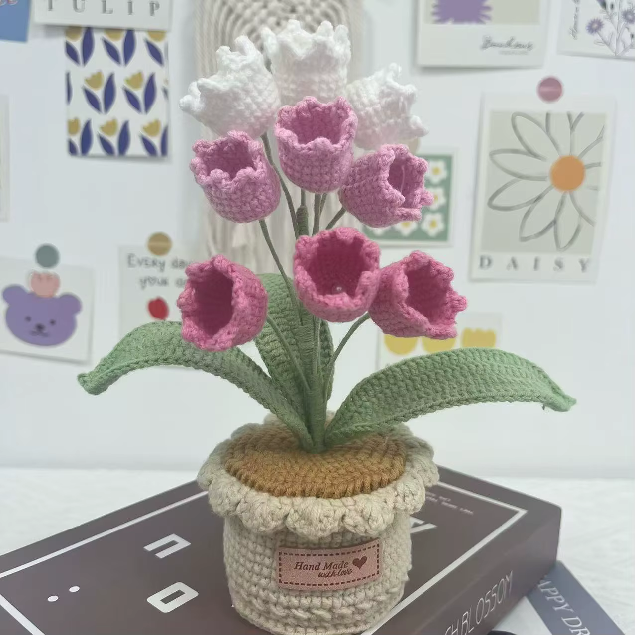 Crochet cloche orchidée en Pot fleur tissée à la main plante artificielle créative décoration de bureau Pot