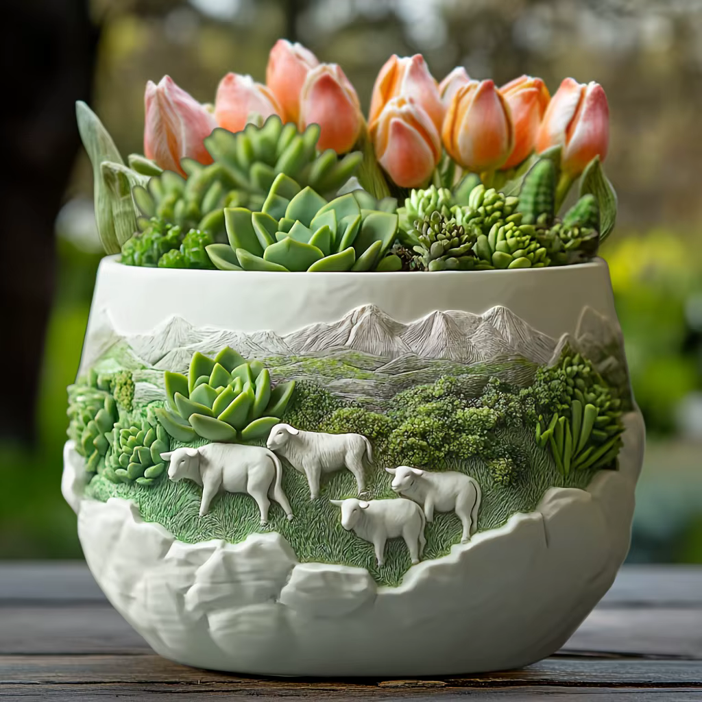 Étalon de course en relief plante succulente pot de fleurs résine silicone moule prairie cheval de guerre boîte de