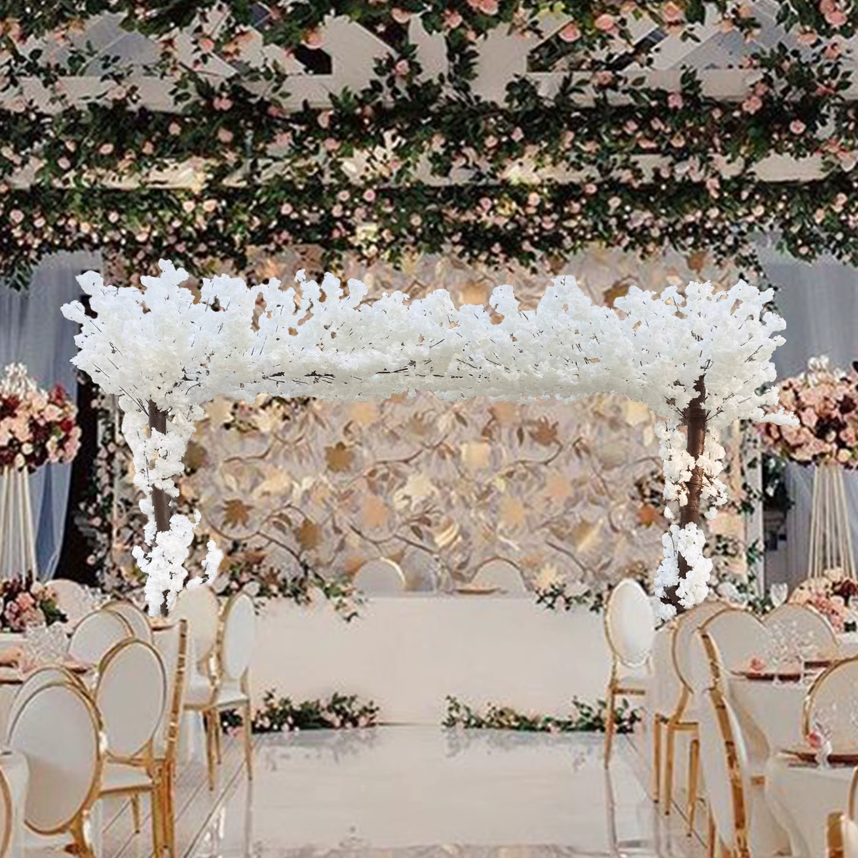 Arc d'arbre à fleurs de cerisier artificielles blanches