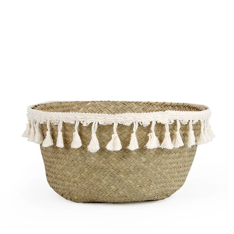 Boho décor paniers en osier rangement tissé à la main panier en rotin Pot pliable avec poignée plantes Cestos Mimbre