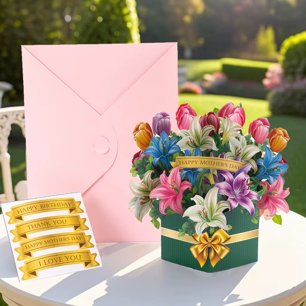 Carte de vœux à fleurs pop-up 3D multi-styles pour la fête des mères