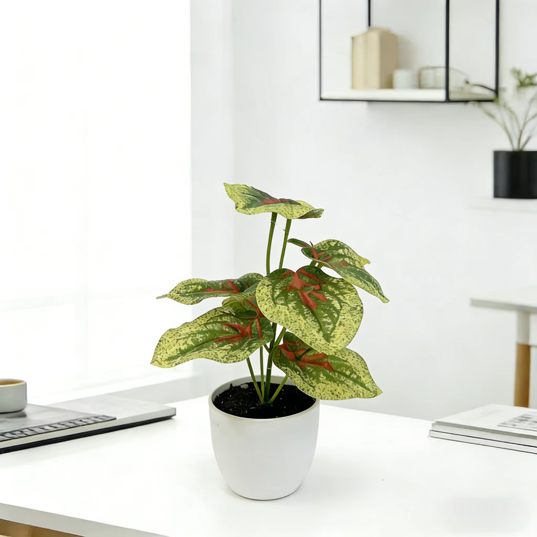Caladium artificiel marbré rouge de 20 cm (7