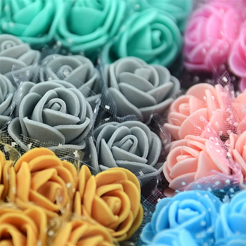 144 pièces/2 cm Mini dentelle Pe Rose mousse têtes de fleurs Bouquet pour mariage décoration de la maison Scrapbooking