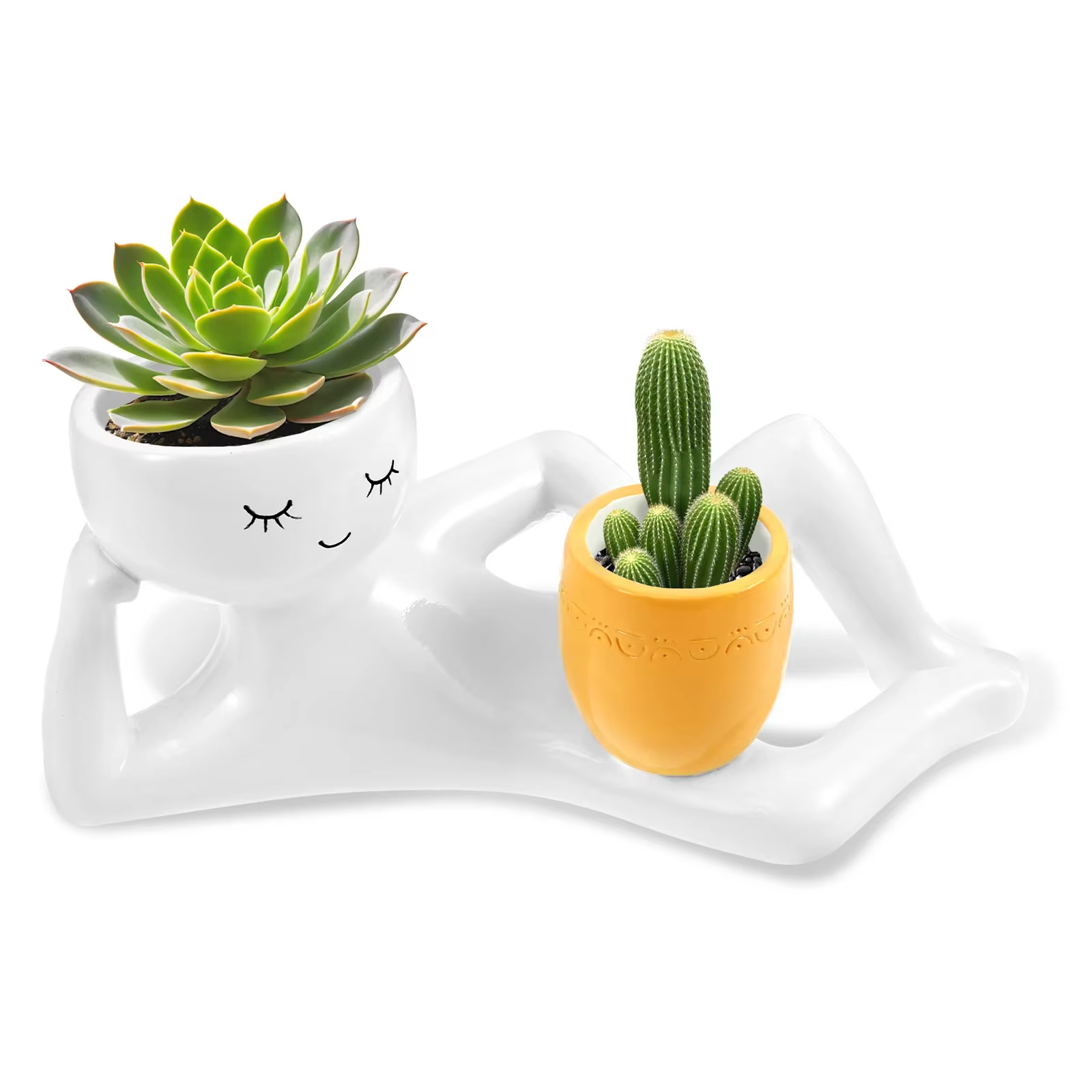 Pot de fleurs en résine amusant pour plantes succulentes avec trou de drainage, pot de fleurs de bureau, vase pour plantes vertes, décoration pour la maison et le bureau