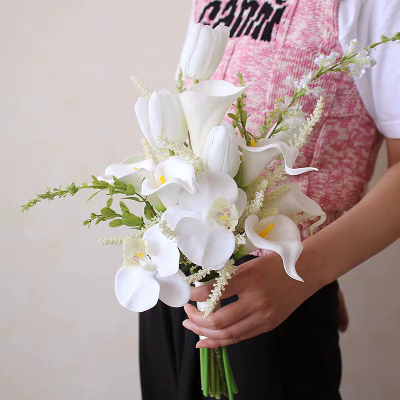 Bouquet de Mariée Blanche Bon Marché, Fleurs à Main de Fiancée, Stock Prêt