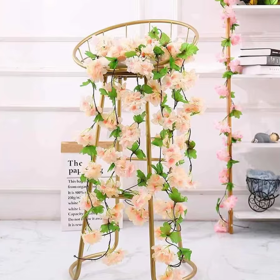 Fleurs artificielles 220Cm Cherry Blossom Vigne Jardinage Maison Chambre Décor De Table Accessoires De Mariage Ivy Garland Arch Intérieur Extérieur