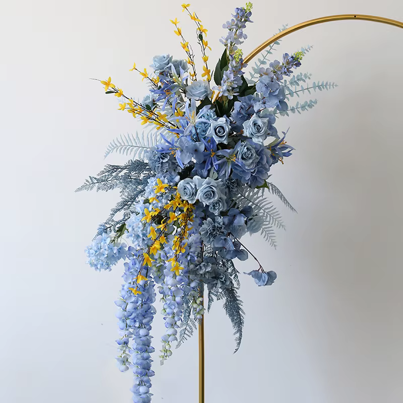 Série Bleue Composition florale artificielle suspendue pour décoration d'arche de mariage