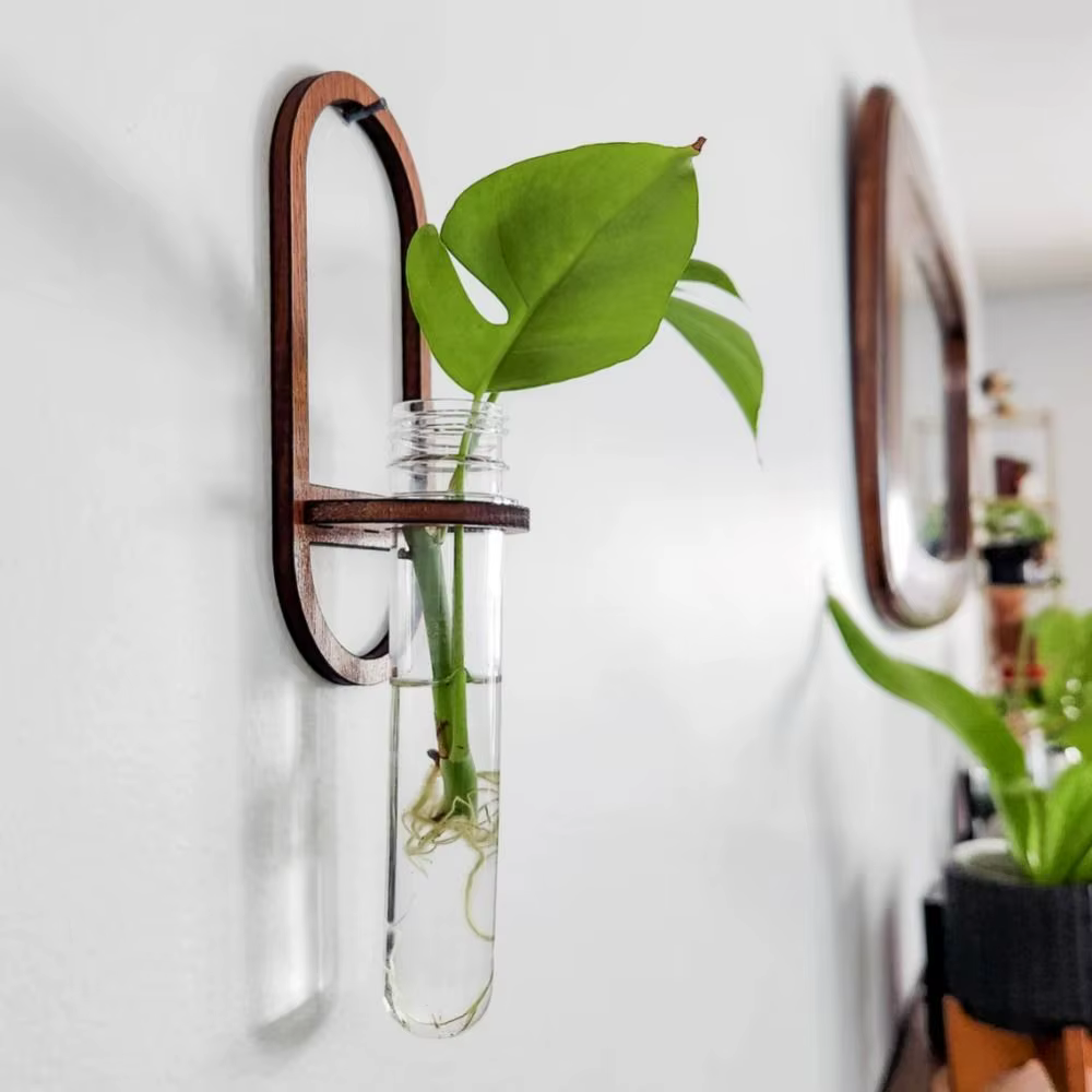 Support mural en bois pour plantes hydroponiques