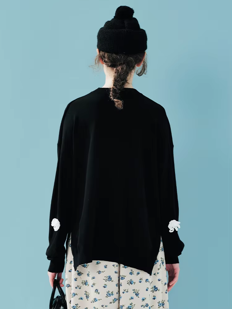 IMAKOKONI – pull blanc pour femmes, avec patchs de fleurs 3D, décontracté, amusant, mignon, ample, à la mode, automne et hiver ﻿