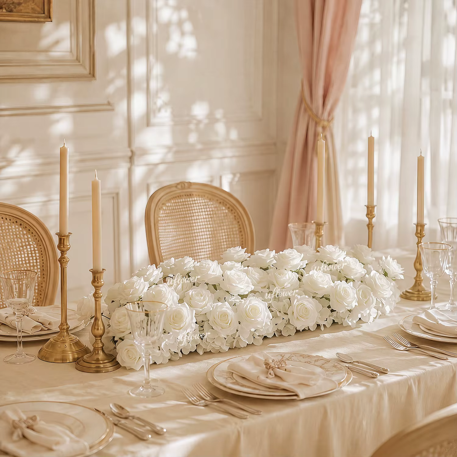 Uflower Rose blanche de luxe de 2 m pour arrangements de mariage