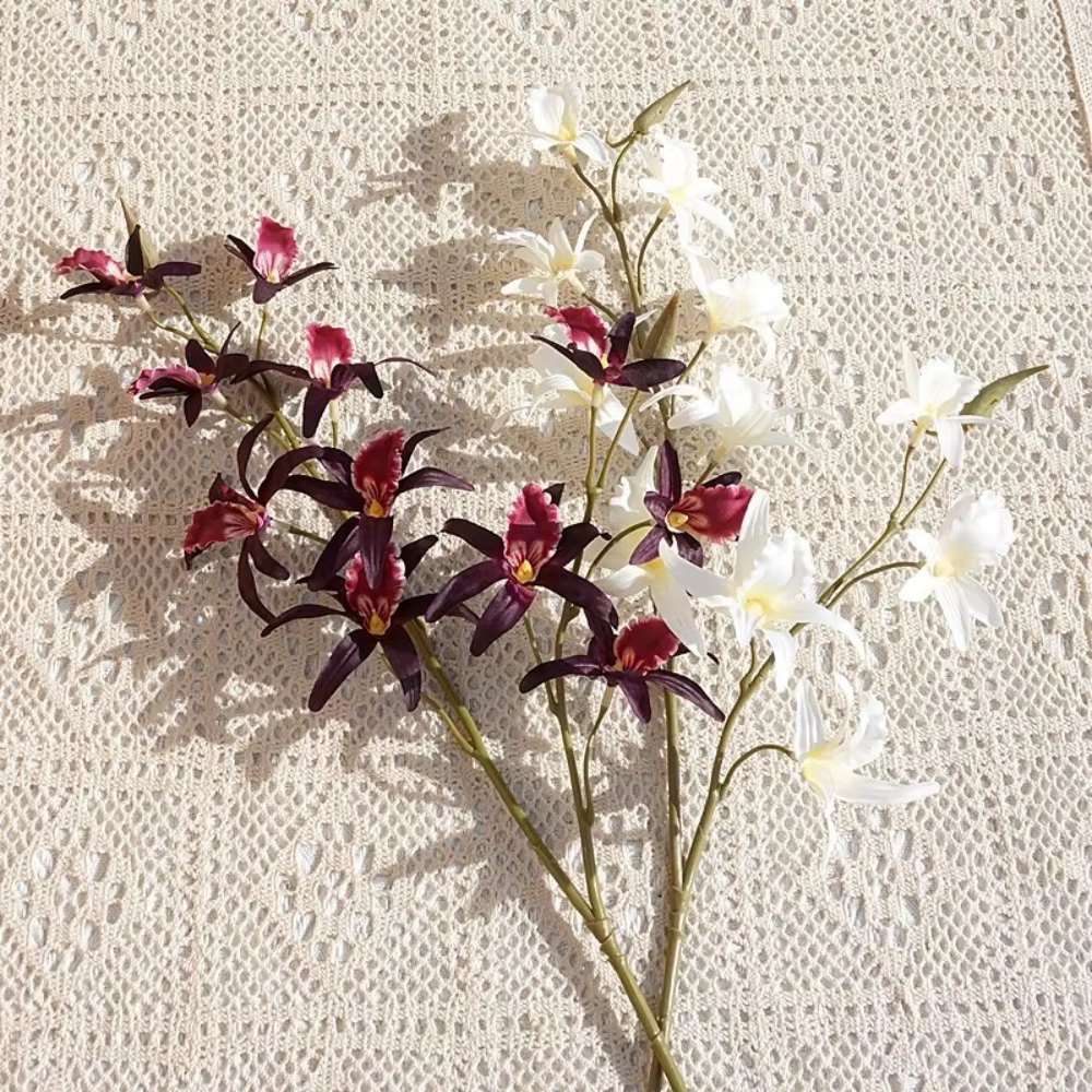 2 Branches d'Orchidées Artificielles Dendrobium Réalistes au Toucher Naturel