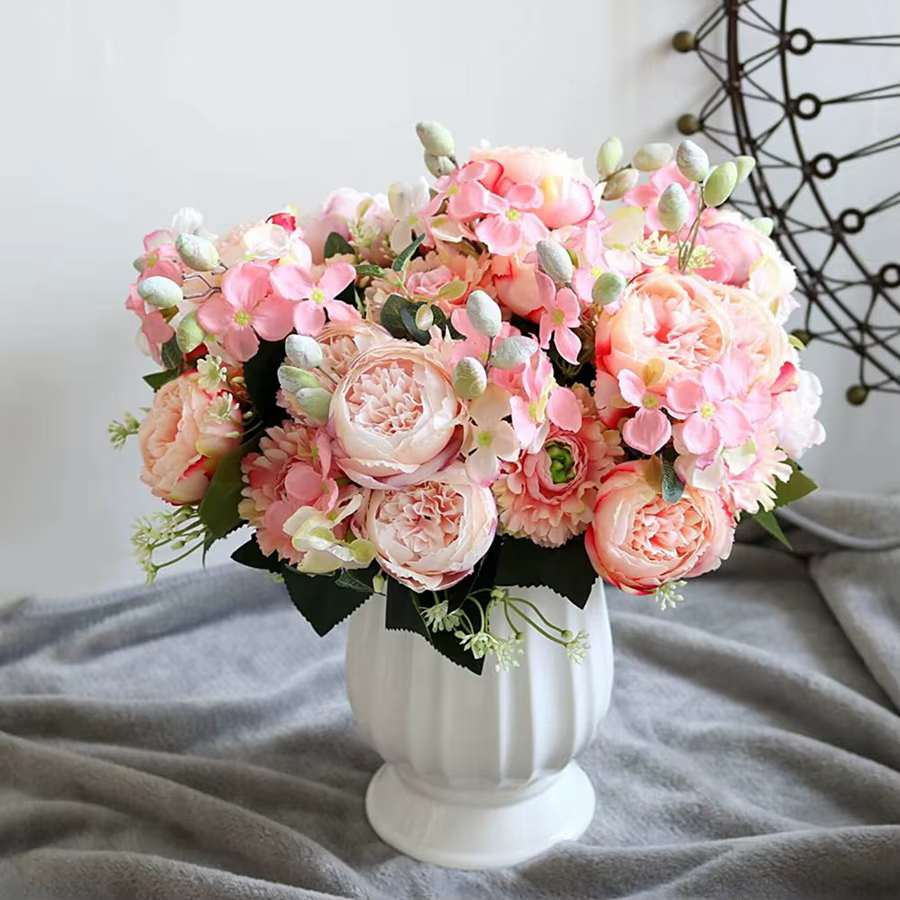 Fleurs artificielles Vénus rose Bouquet Soie
