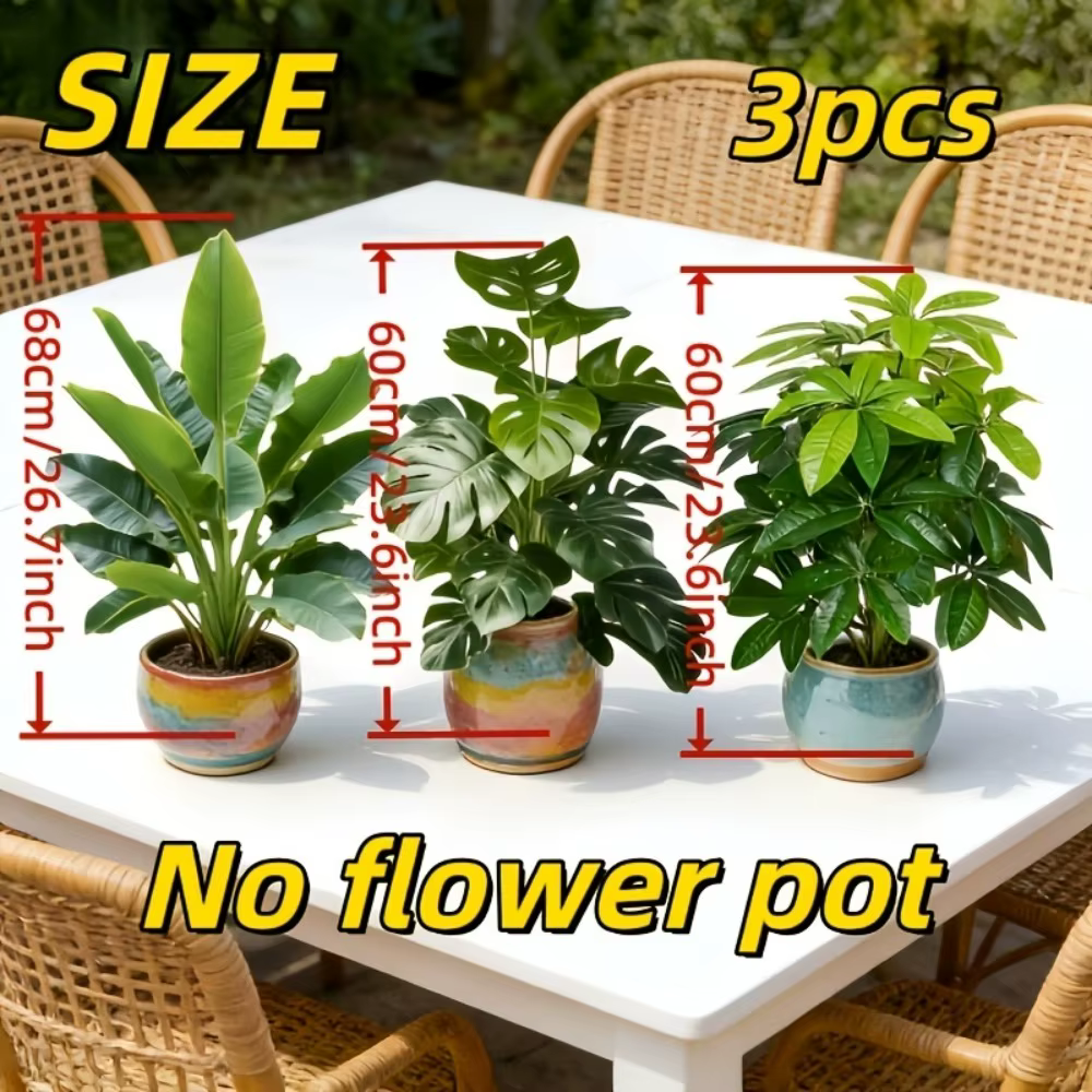 Lot de 3 plantes artificielles : palmier Areca