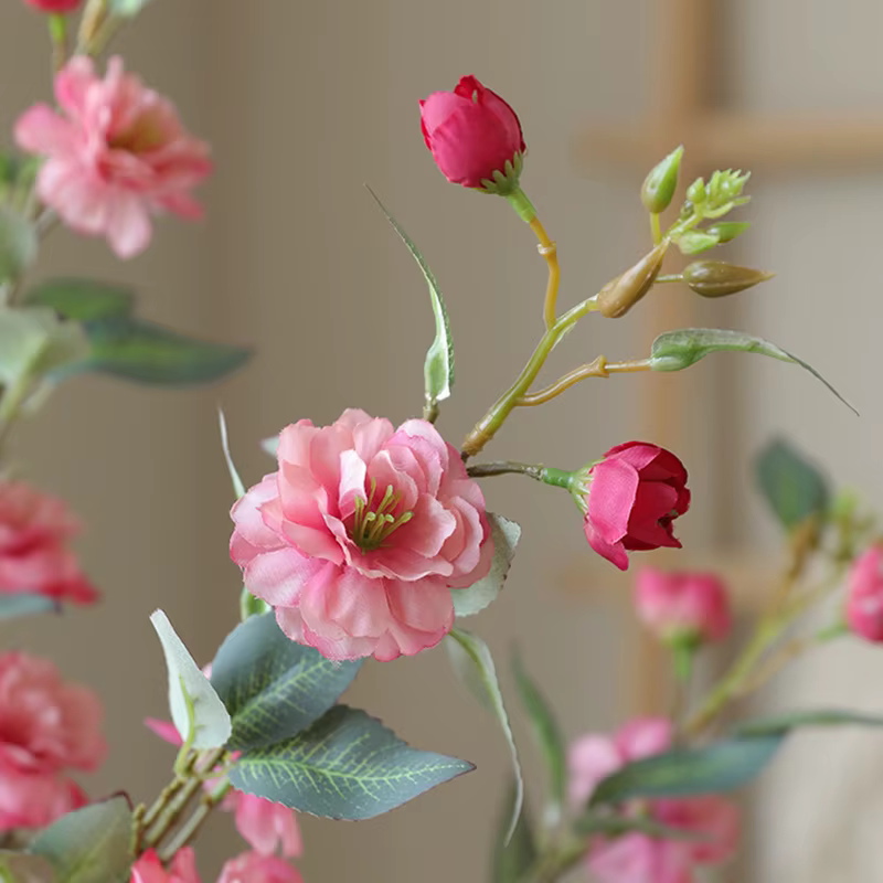 Nouvelle camélia fleur simulée longue branche avec fausses feuilles