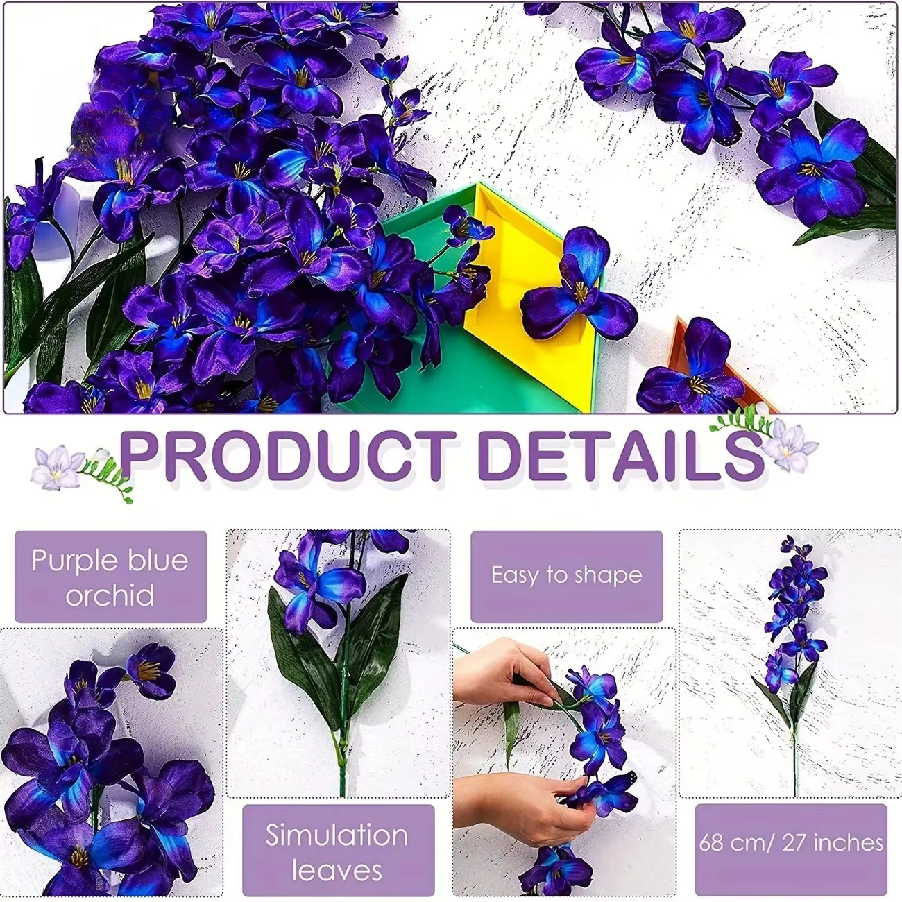 Orchidée artificielle violette et bleue
