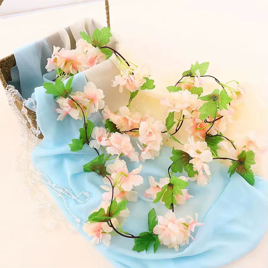 Fleurs artificielles 220Cm Cherry Blossom Vigne Jardinage Maison Chambre Décor De Table Accessoires De Mariage Ivy Garland Arch Intérieur Extérieur