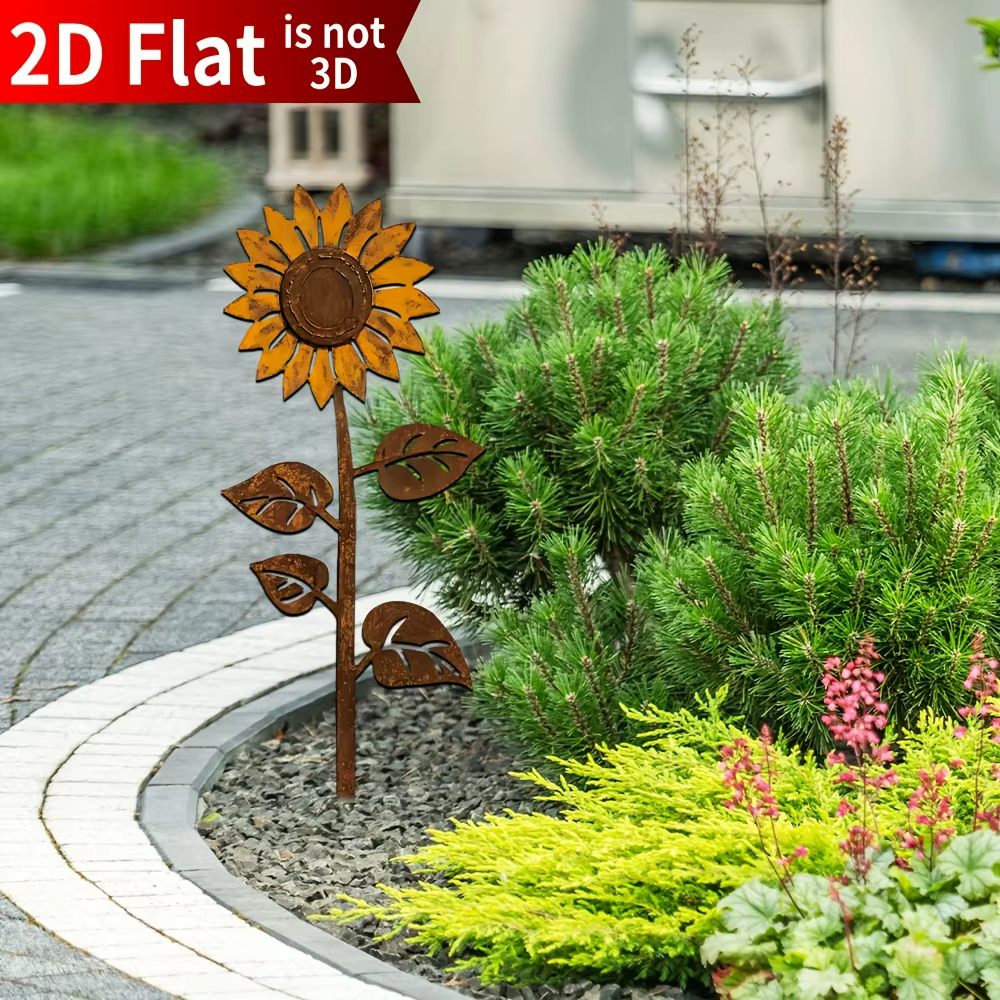 Piquet de jardin en métal rustique tournesol