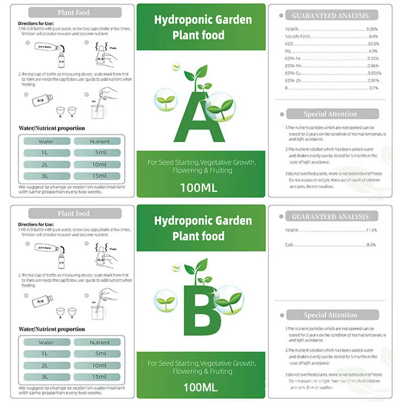 Nutriments hydroponiques généraux A et B pour plantes