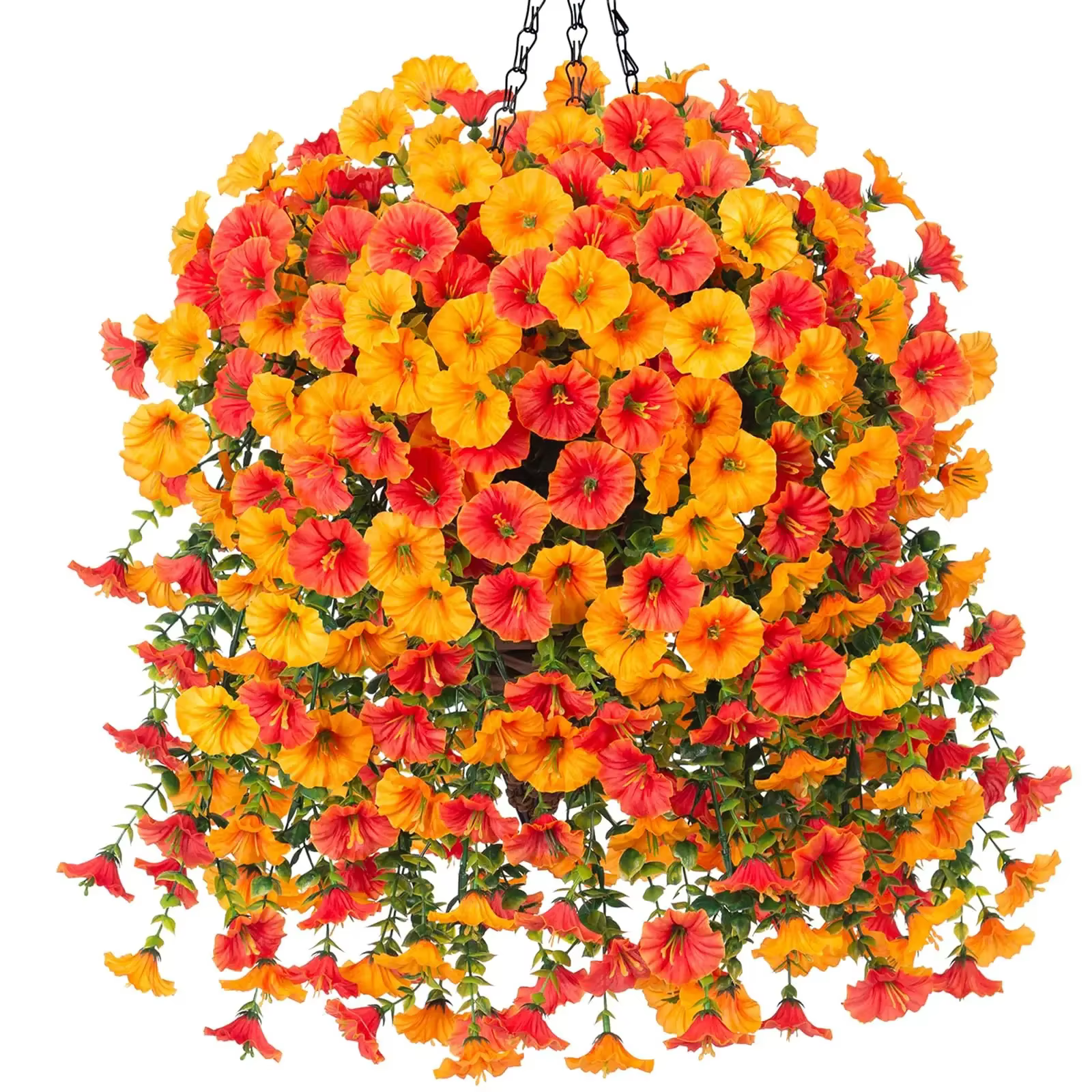 2 pièces fleurs artificielles suspendues fausses plantes extérieures soie matin gloire fausse fleur avec feuilles d'eucalyptus pour la décoration de jardin de la maison