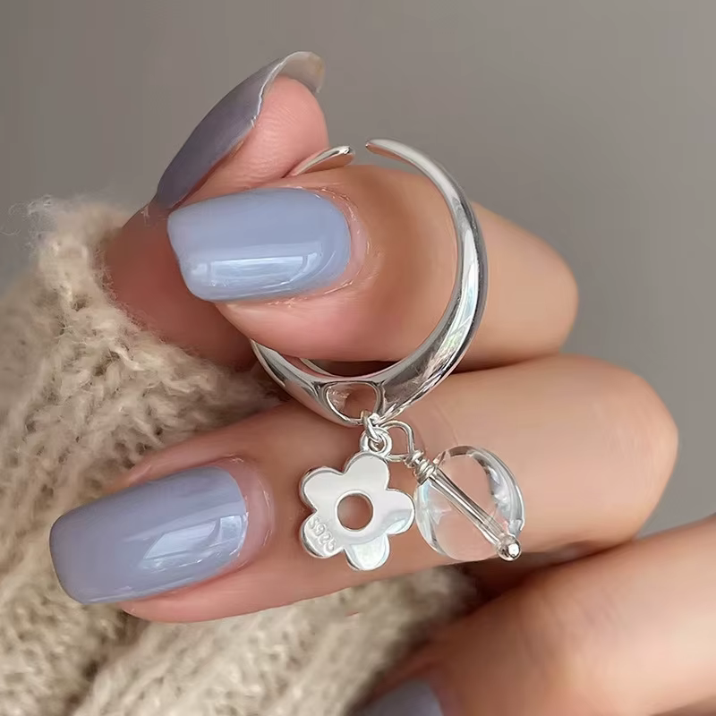 Bague fleur en argent Sterling 925, breloque de personnalité, Style mignon pour femmes, cadeau de fête d'anniversaire pour amis, bijoux exquis, nouvelle collection