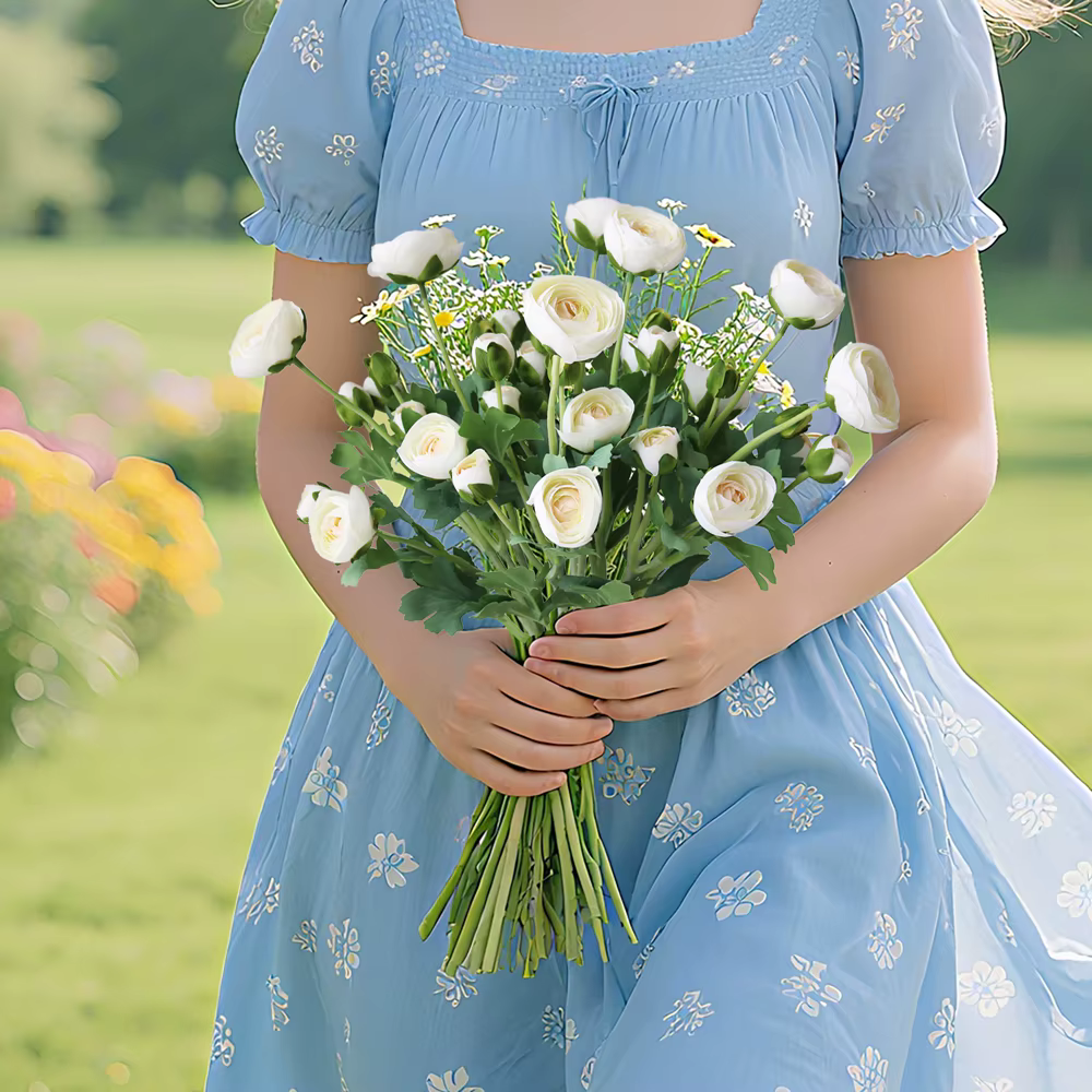 Fleurs artificielles de ranunculus avec tige au toucher réaliste