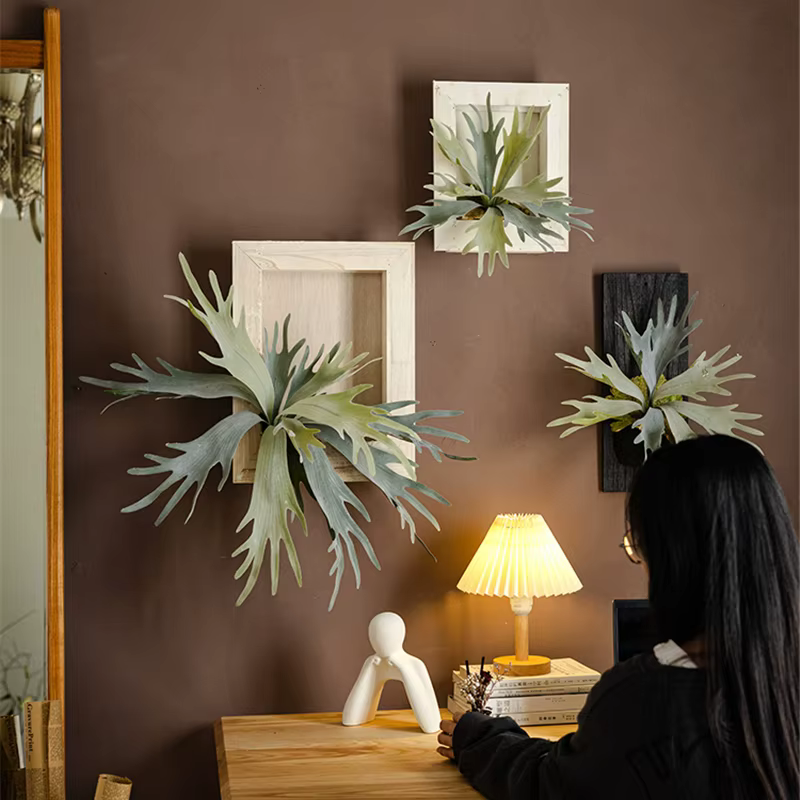 Plante tropicale artificielle tenture murale décoration bois de cerf fougère