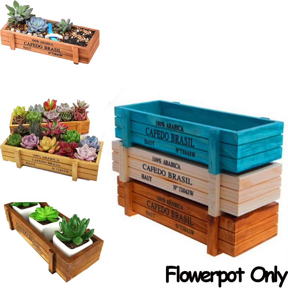 Vase rectangulaire en bois pour décoration de jardin