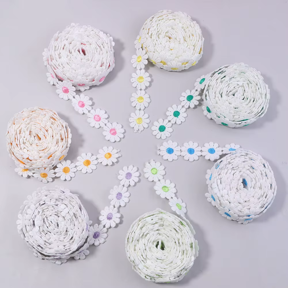 Ruban en tissu dentelle à fleurs de marguerite