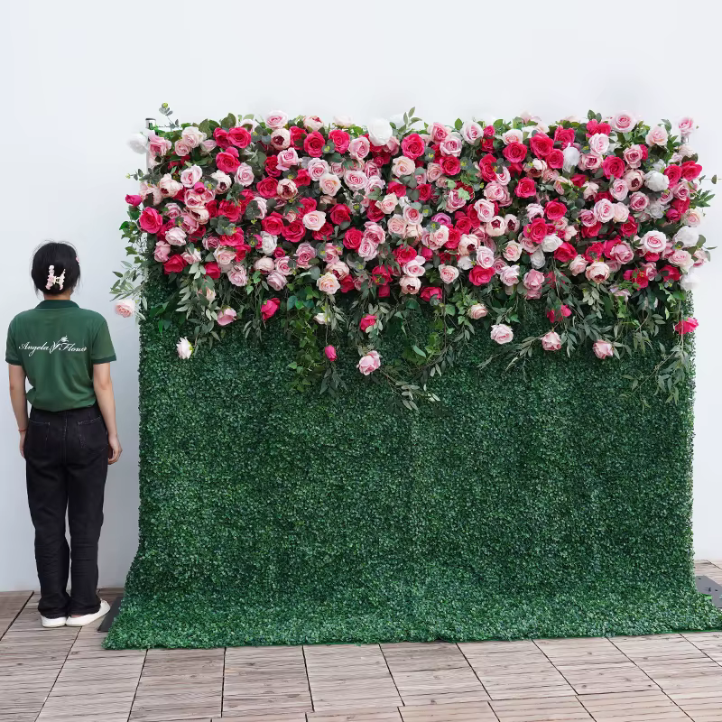 Mur de plantes de gazon de Milan vert feuille de saule Rose de luxe
