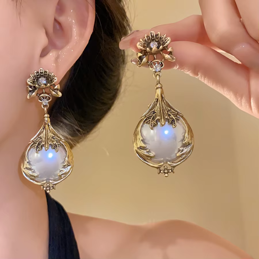 Boucles d'oreilles pendentif fleur de perle collier de luxe léger
