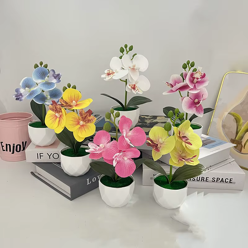Trois simulés papillon orchidée diamant bonsaï petits ornements hôtel chez l'habitant ensemble de bureau Mini poterie de plante verte