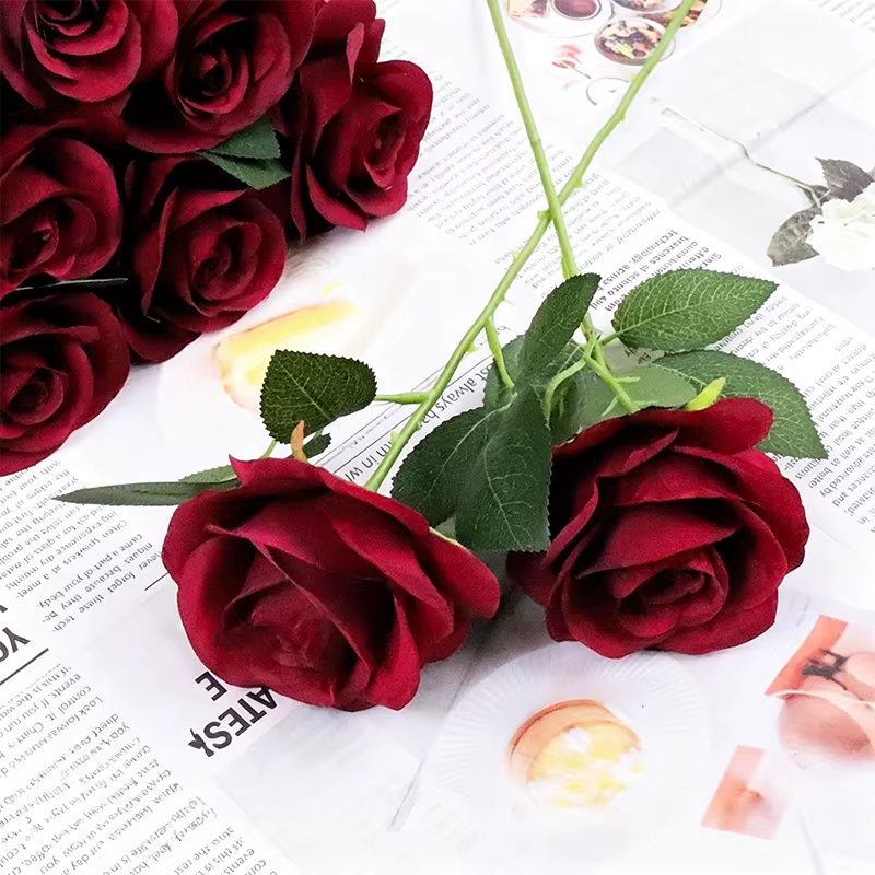52 roses bordeaux artificielles
