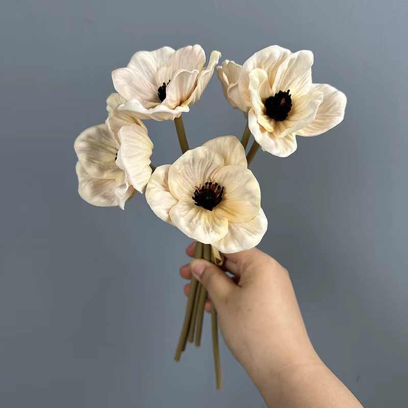 Bouquet de 5 fausses fleurs de coquelicots blancs en PU