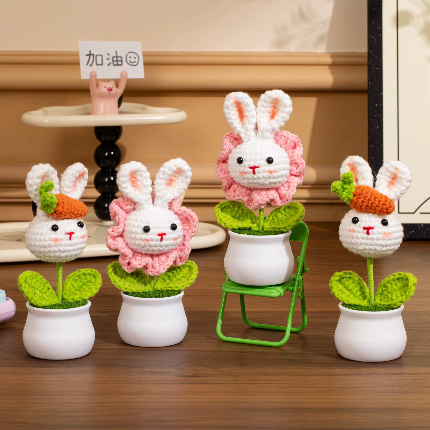 Lapin mignon tricoté fleurs en pot Animal Crochet fleur tissée