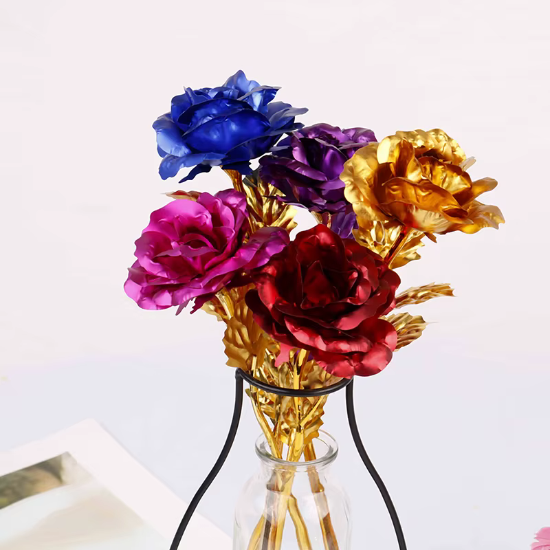 Fleurs roses dorées plaquées or 24 carats pour la maison